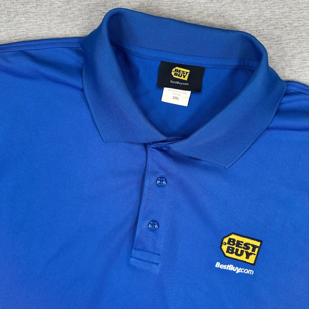 Best Buy Employee Uniform Polo Shirt Mens 2XL Blue Logo Short Sleeve Polyester